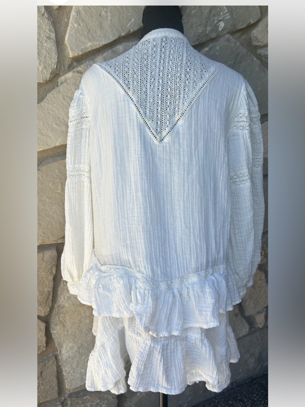 Free People Sachi Mini Dress Tunic Medium Cotton Tiered Crochet Festival NWOT - Picture 5 of 13